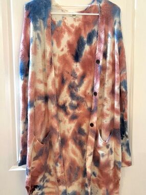 True Craft Tie-Dye Long Cardigan - Pink, Blue & White